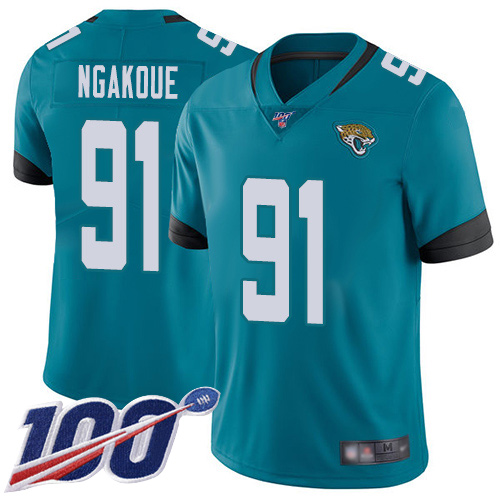 Men Nike Jacksonville Jaguars #91 Yannick Ngakoue Teal Green Alternate  Stitched NFL 100th Season Vapor Limited Jersey->jacksonville jaguars->NFL Jersey
